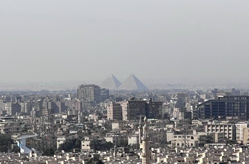 Cairo, Egypt with Pyramids of Giza in background